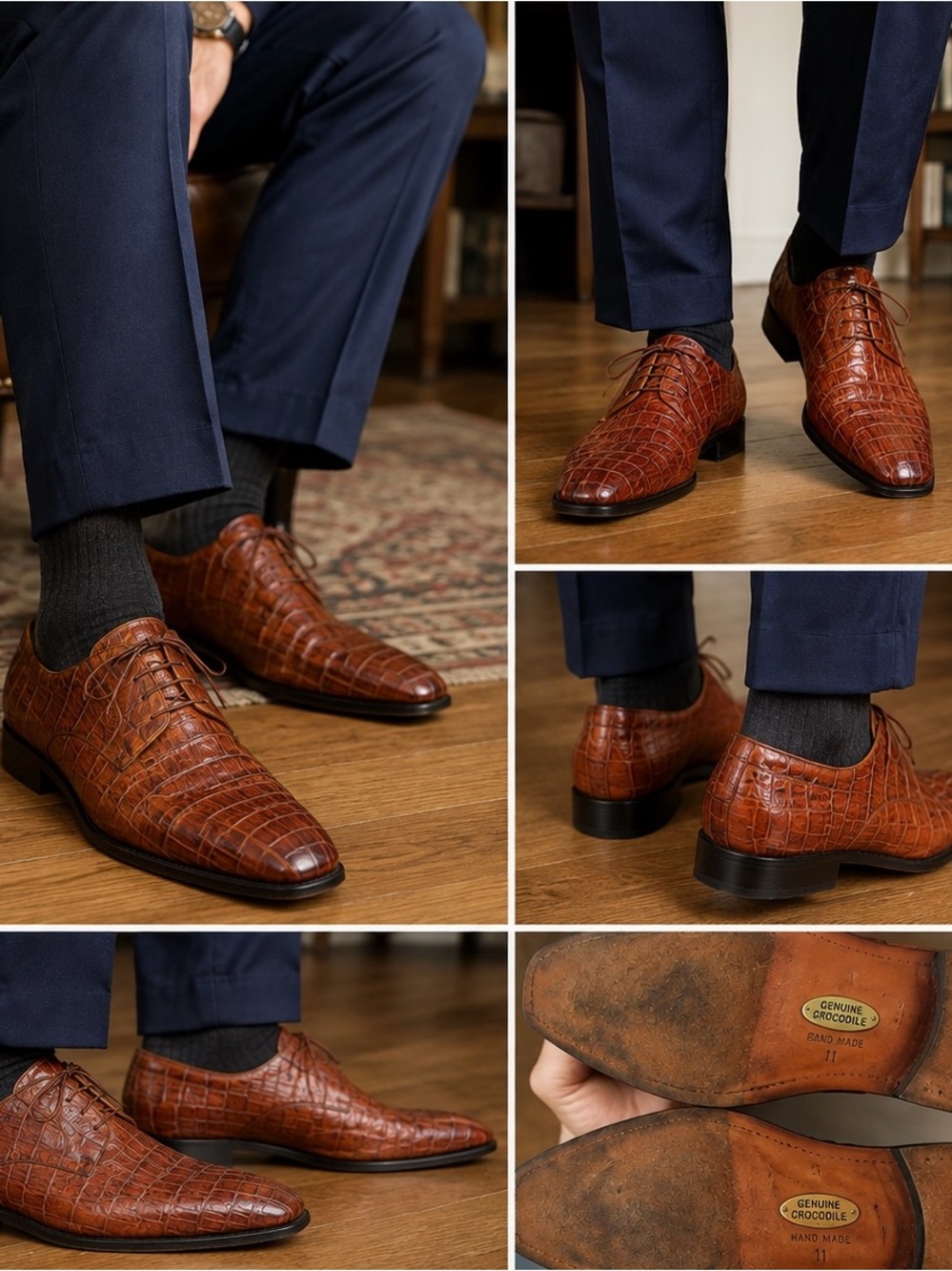 Studio Belvedere Genuine Crocodile Oxford Dress Shoes Brown Size 11